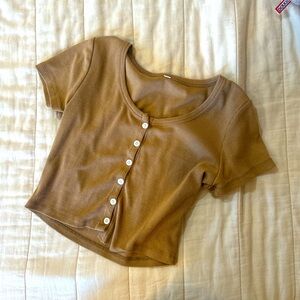 Brandy Melville John Galt Button Up Cropped Brown Zelly Top